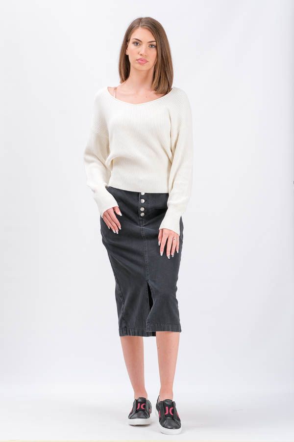 Boss Denim Skirt With Button Placket-Anthracite A1006