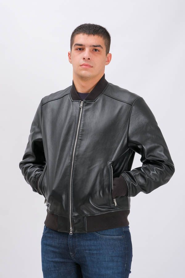 Boss Leather Jacket Nalban 50452490/001 - Black A1045