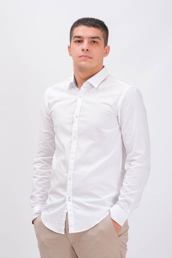 Boss Slim-Fit Shirt In Dobby-Patterned Oxford Cotton-White A1054