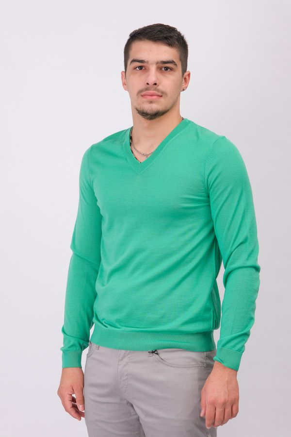 Boss V-Neck Sweater In Mulesing-Free Wool-Green A1113