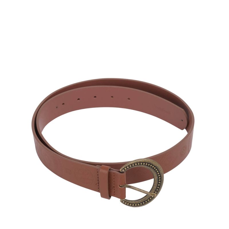 Desigual Basic Embossed Leather Belt Brown A1196