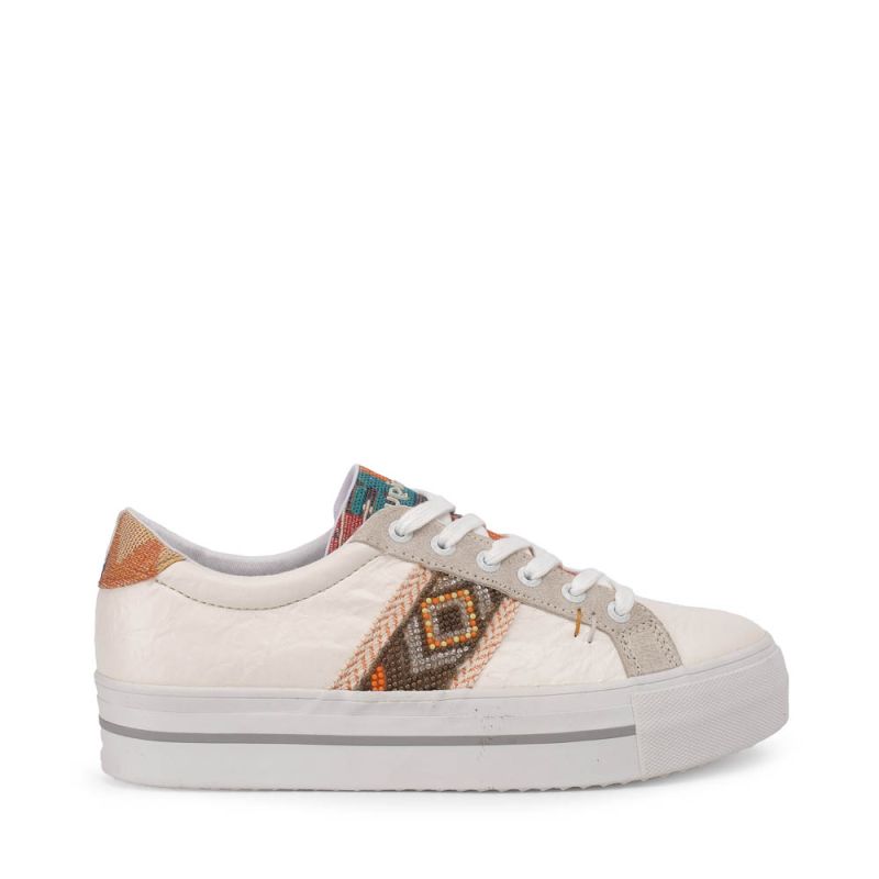 Desigual Ethnic Sneakers Chunky Sole White A1264