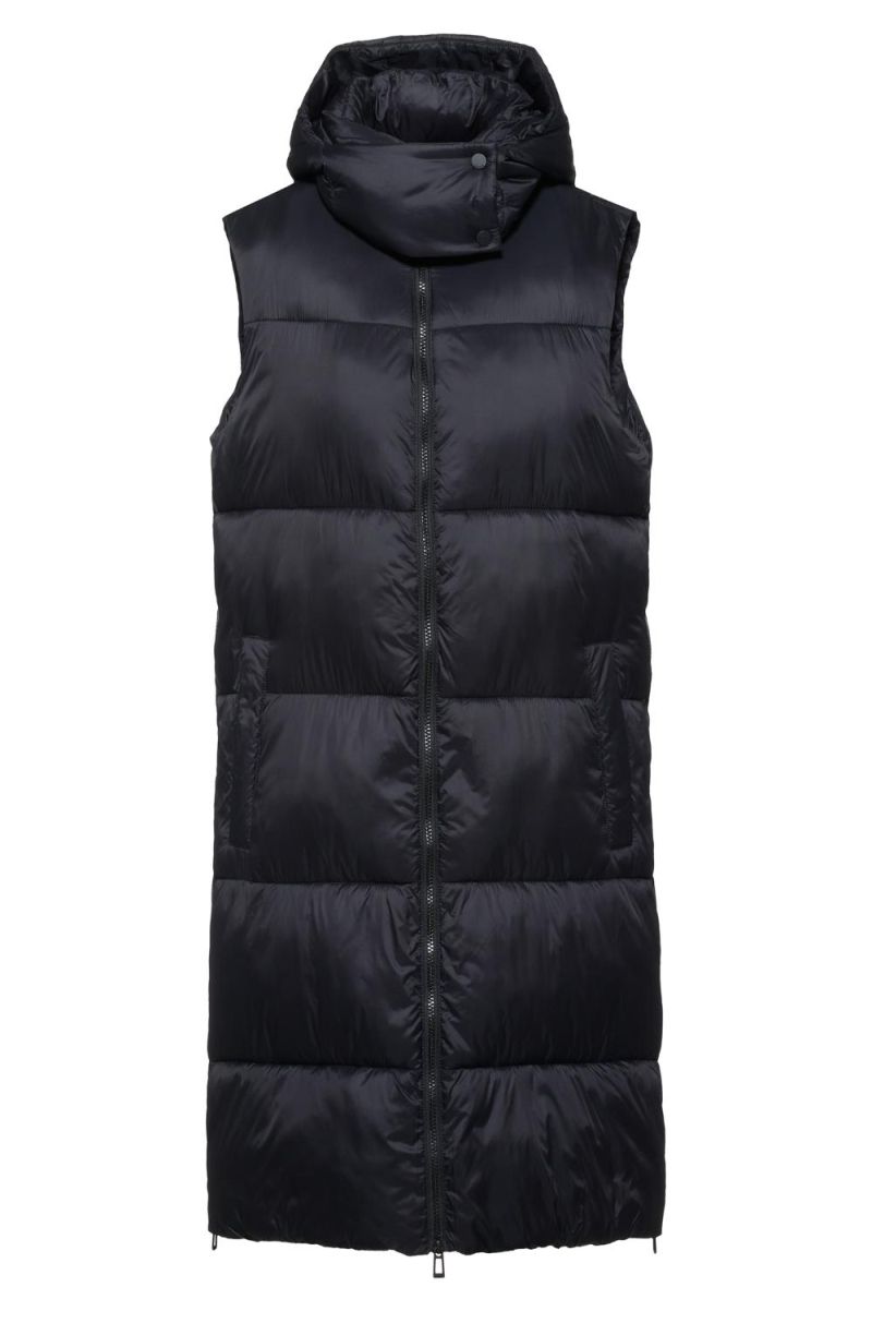 Hugo Long-Length Hooded Gilet In Recycled Fabric Black A2773