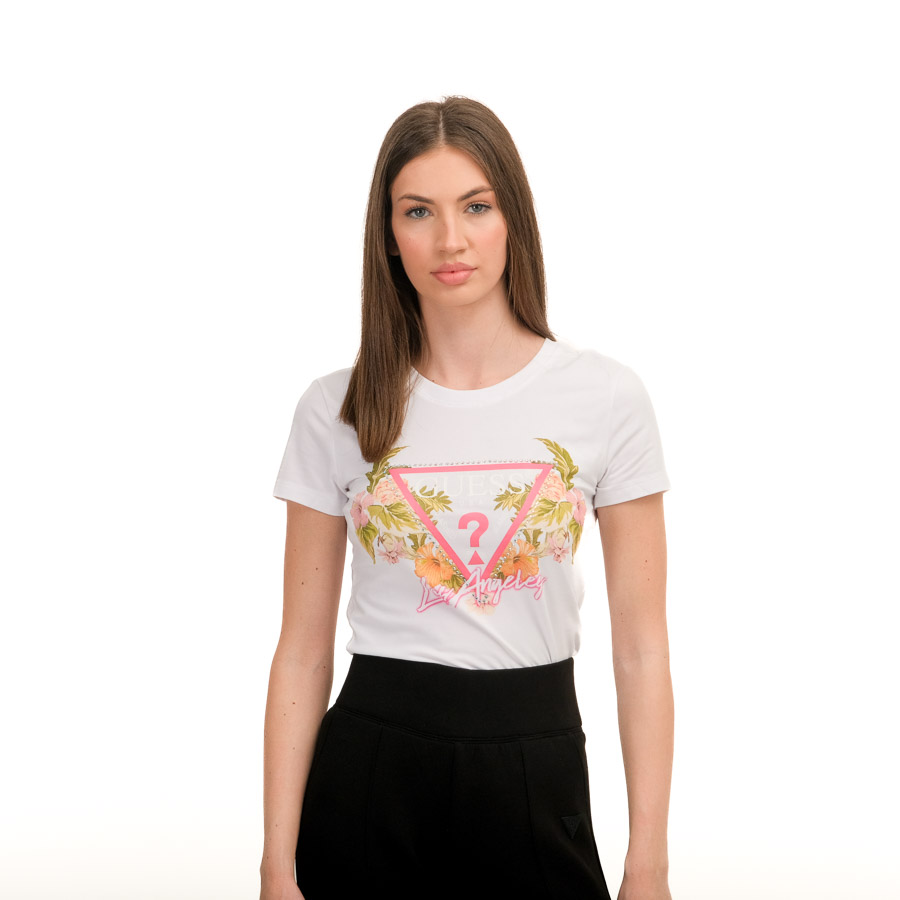 GUESS Ss Cn Triangle Flowers Tee Pure White C6854