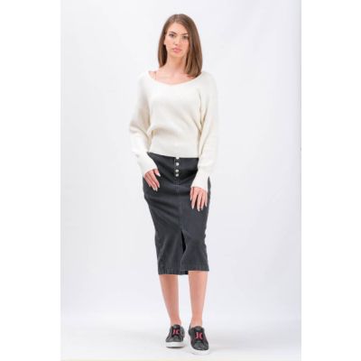 Denim Skirt With Button Placket-Anthracite
