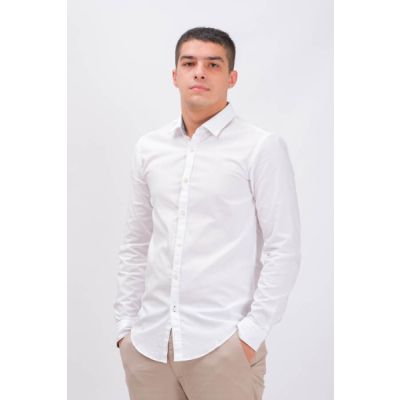 Slim-Fit Shirt In Dobby-Patterned Oxford Cotton-White