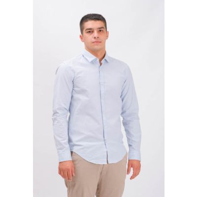 Slim-Fit Shirt In Dobby-Patterned Oxford Cotton-Light Blue