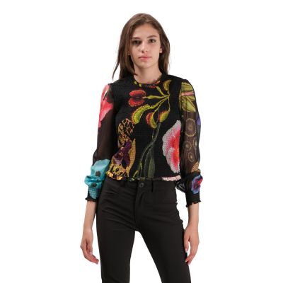 Loose Blouse Floral Sleeves Multicolor