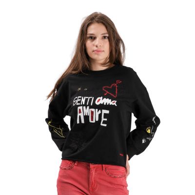 Cotton Jumper Lettering Embroidery Black