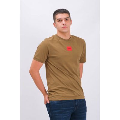 Regular-Fit Cotton T-Shirt With Red Logo Label Open Green