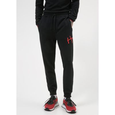 Cuffed Tracksuit Bottoms In Organic Cotton With Handwritten Logo Black