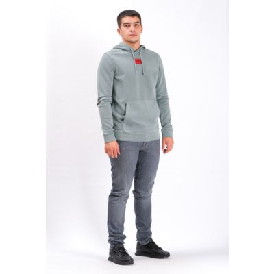 Hooded Sweatshirt In Cotton With Red Logo Label Blue