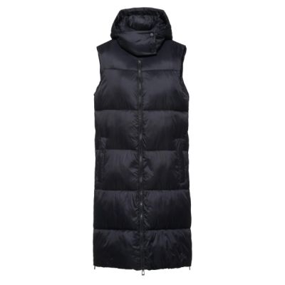 Long-Length Hooded Gilet In Recycled Fabric Black