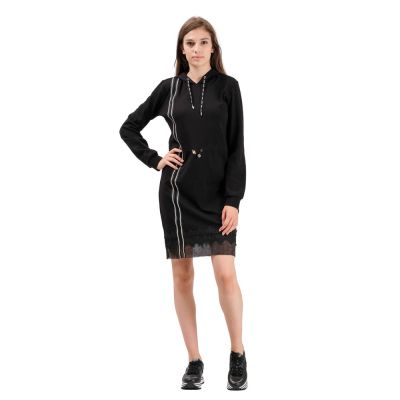 Short Dress With Organza Details Black /Strass