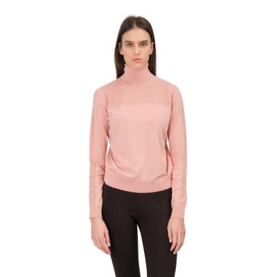 Studded Turtleneck Sweater Pink Bright