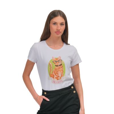 T-shirt  Moda M/C Bco ott.bloom cat